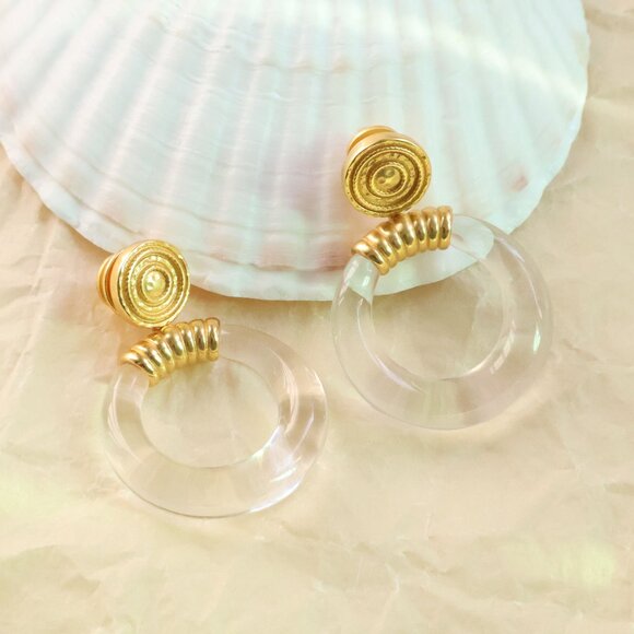 Julie Vos Gold Madison Clear Statement Earrings - Picture 2 of 2